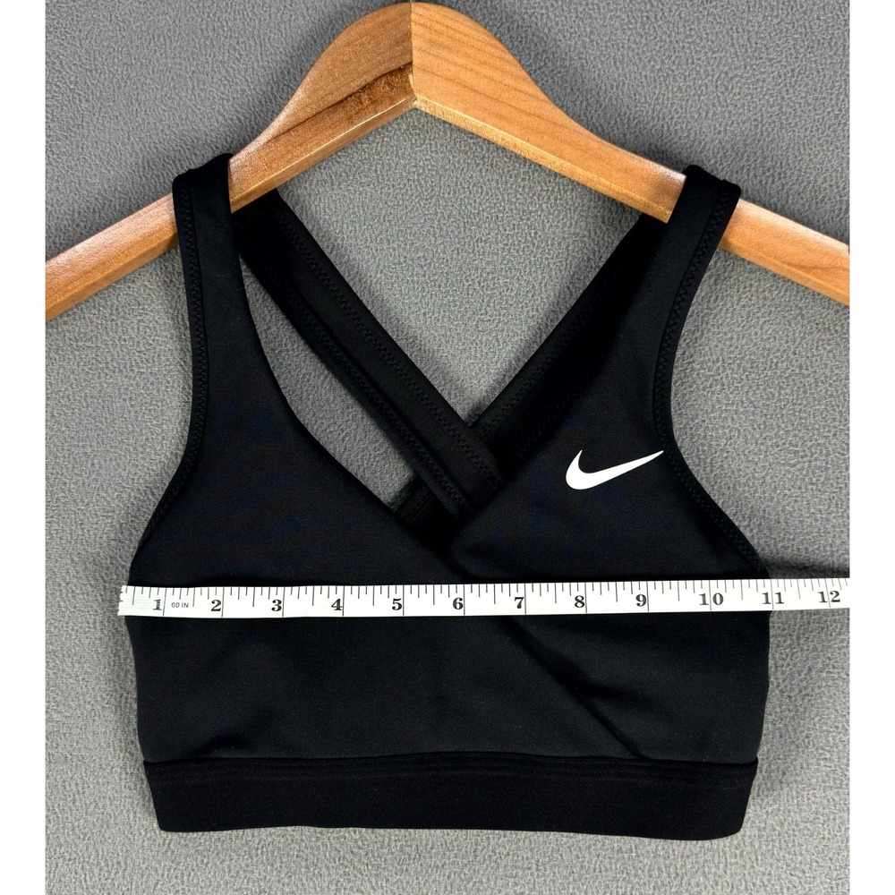 Nike Sports Bra XS Black Compression Swoosh Logo Stretch Cross Back Yoga Gym - Picture 4 of 7